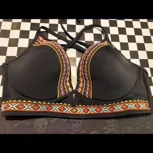 Black Swim Top w/ Aztec Stitching